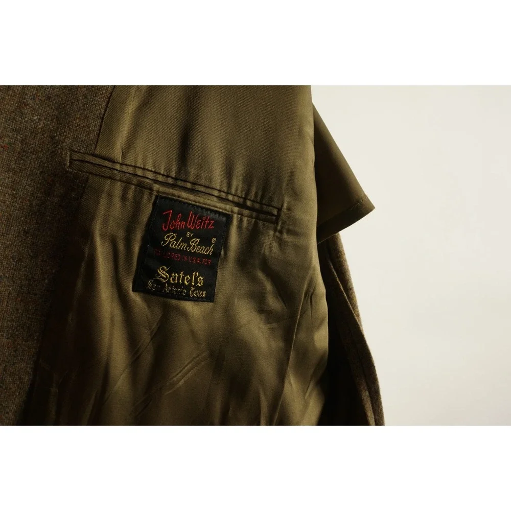 Vintage 1970s Union Made Tweed Wool Atomic Fleck Military Safari Jacket 42R Men